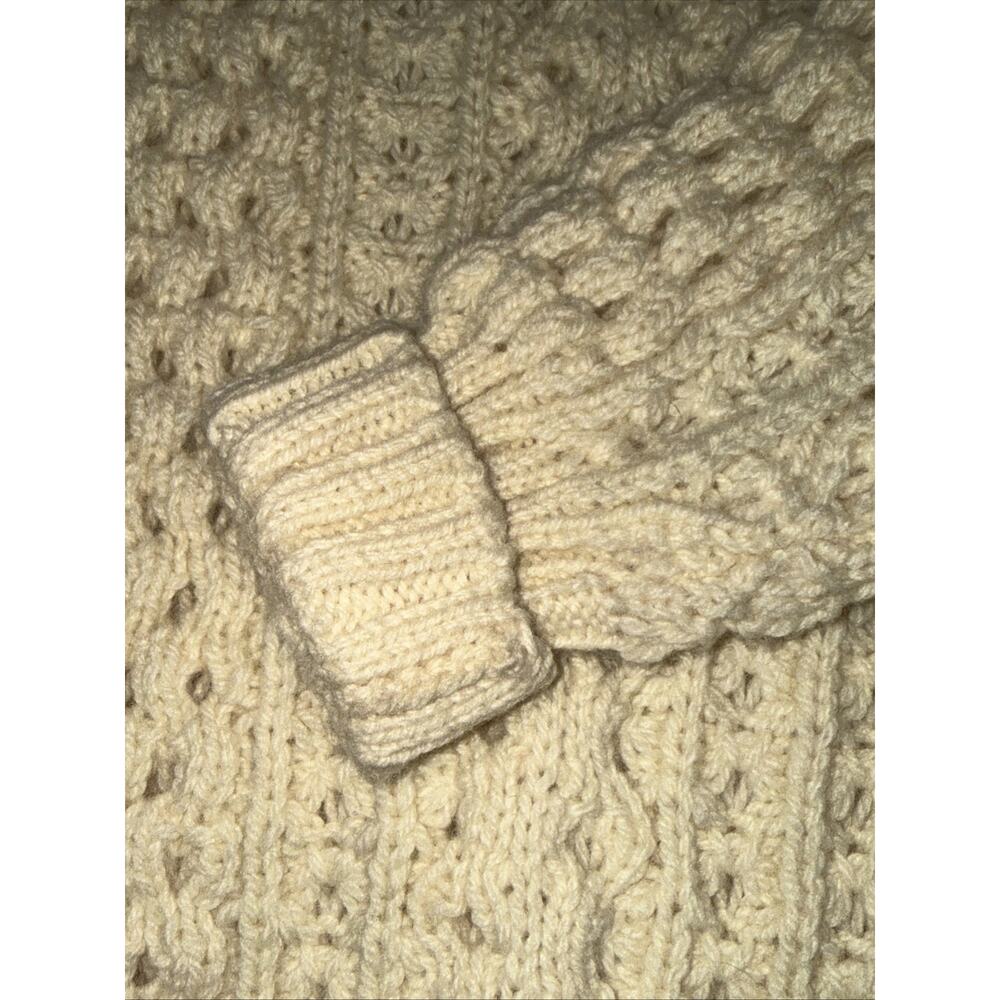 VTG Homes of Donegal 100% Irish Cable Knit Wool Cardigan Sweater Cream Med/Lg - Picture 8 of 9